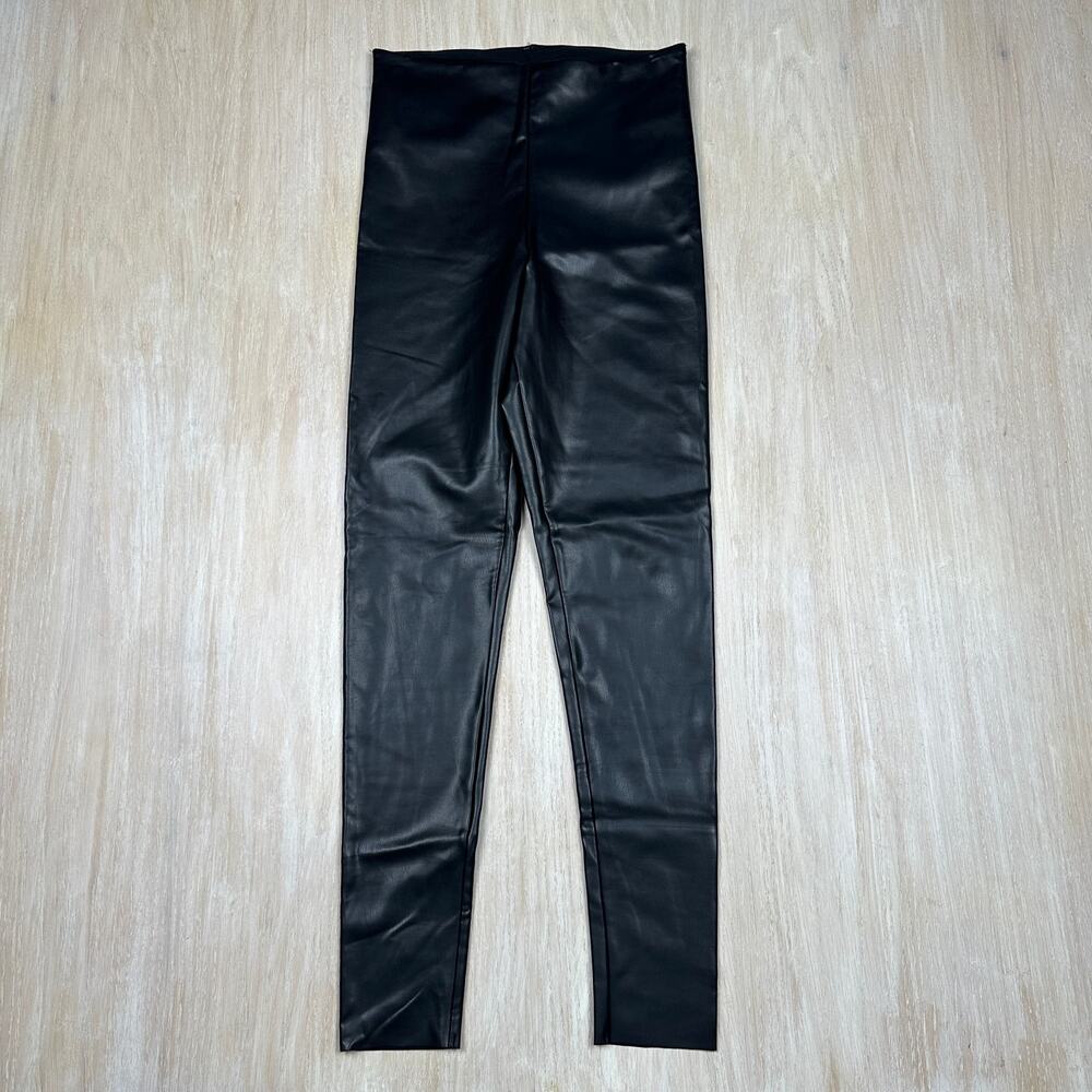 Joie Black Faux Leather High Waist Seamless Chic Edgy Pull On Leggings Medium